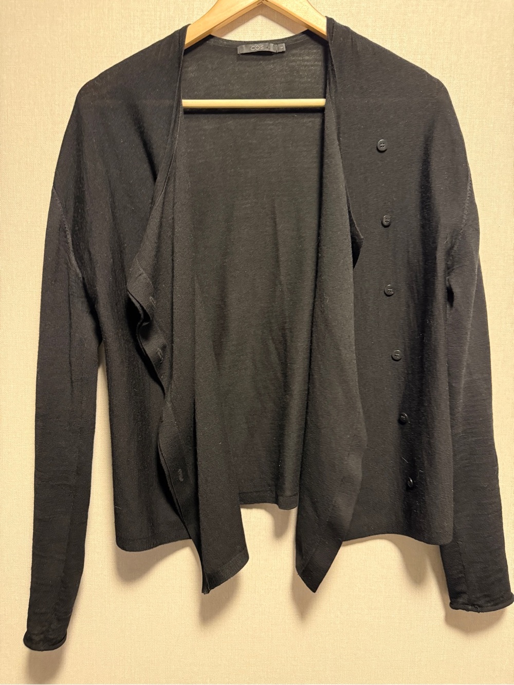 COS 100% Merino Wool Black Wrap Cardigan Sweater Women’s Small Minimalist